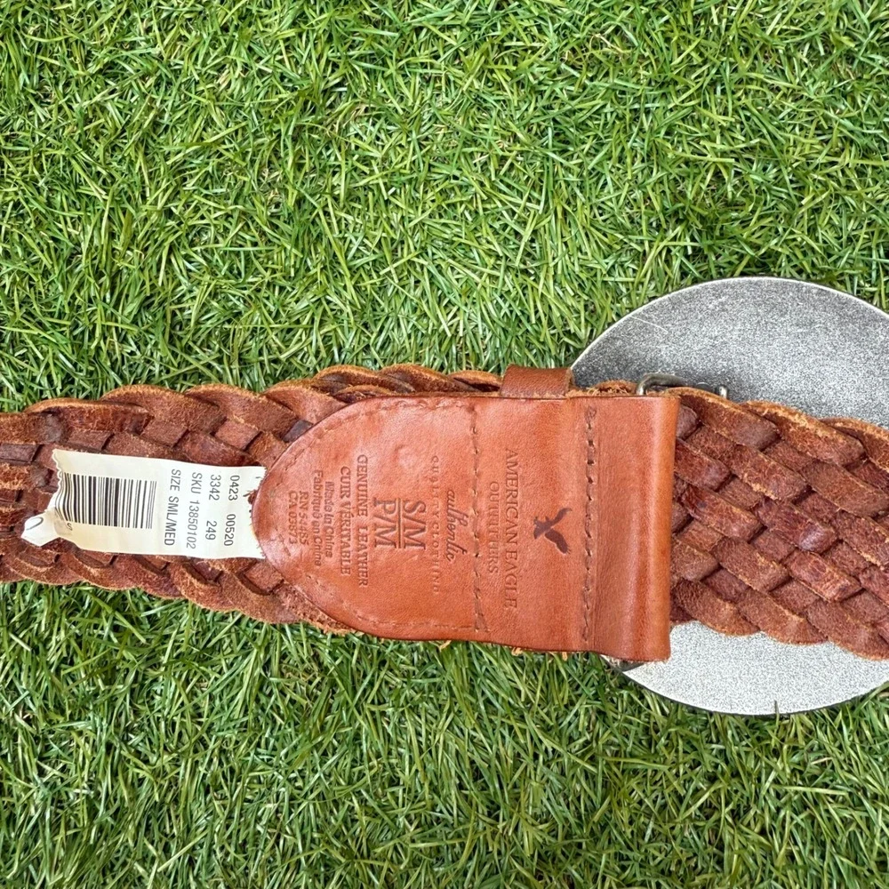Vtg Y2K American Eagle Outfitters Woven Leather Belt Silver Concho Boho Size S/M